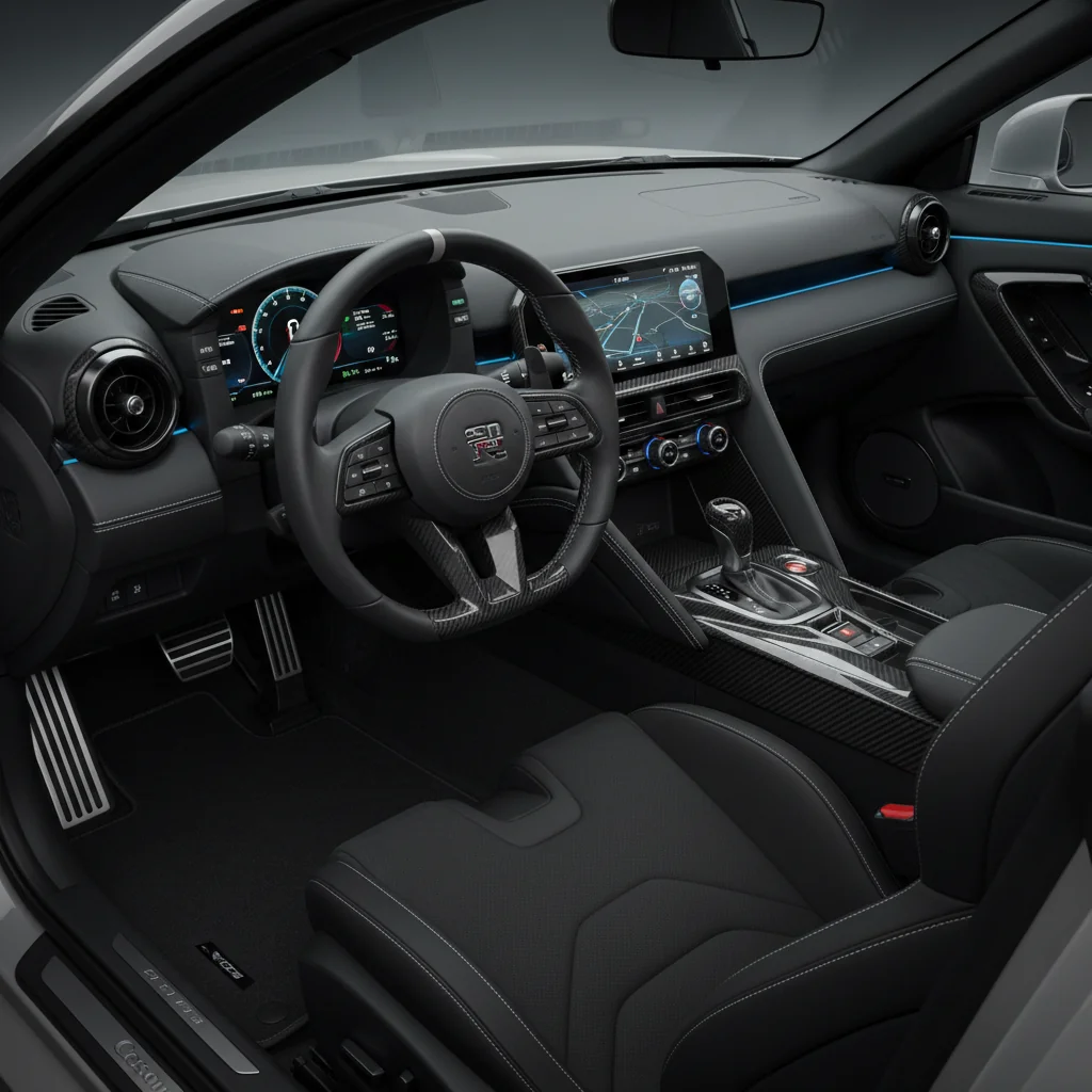 2028 Nissan GT-R R36 interior - dashboard and cockpit view