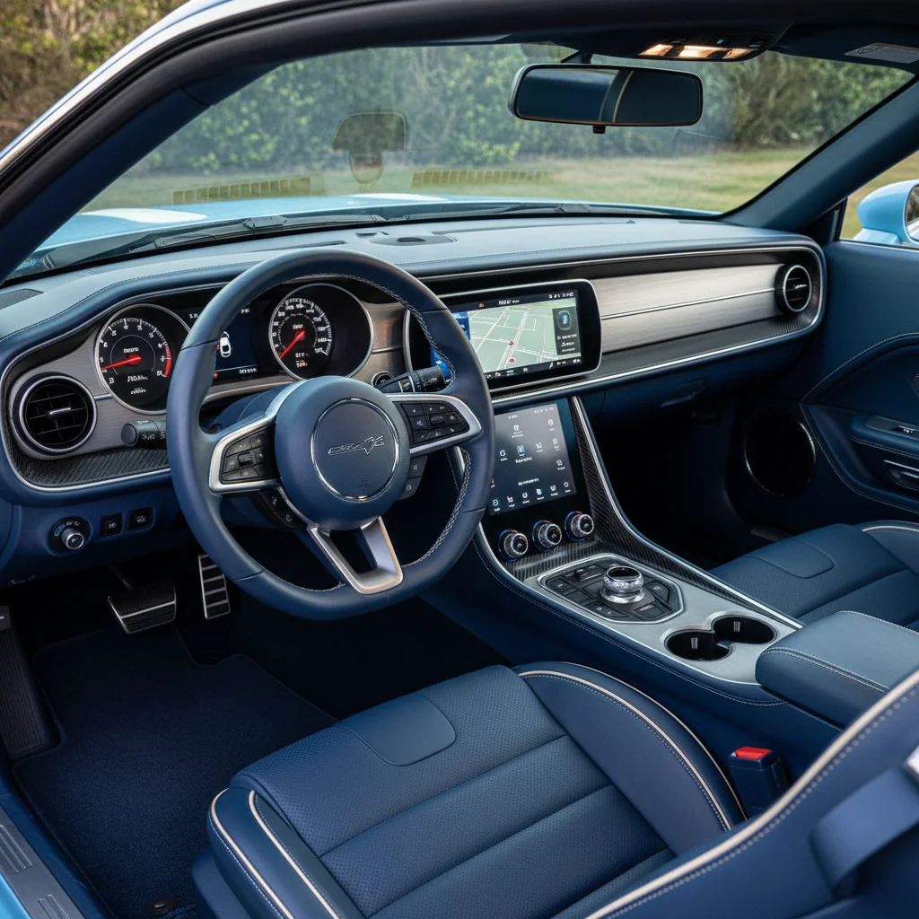 2028 Plymouth Barracuda Revival interior - dashboard and cockpit view