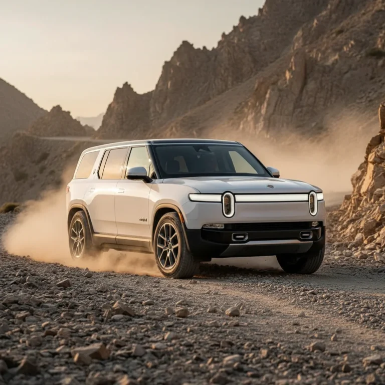 2027 Rivian R1S Quad Motor Max exterior - front three quarter view